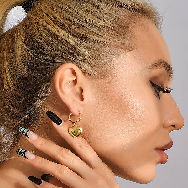 Heart Pendant Stainless Steel Hoop Earrings