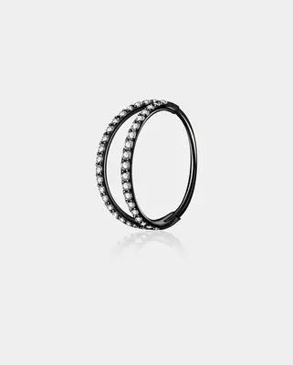CZ Double Hoop Segment Nose Ring - Black / 5mm