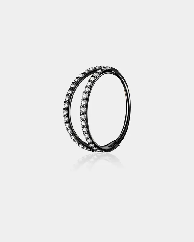CZ Double Hoop Segment Nose Ring - Black / 5mm