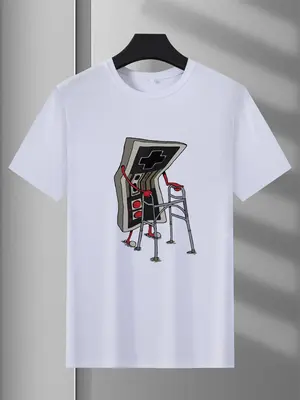 Men's Cartoon Print Short Sleeve Tee, Crew Neck Funny Graphic T-shirts, White Novelty T Shirts, Summer Casual Tops for Men, T...