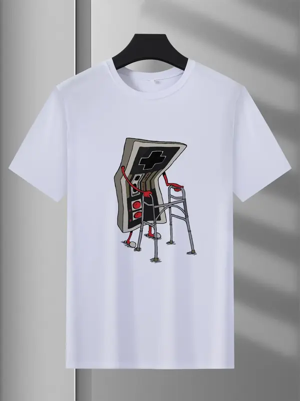 Men's Cartoon Print Short Sleeve Tee, Crew Neck Funny Graphic T-shirts, White Novelty T Shirts, Summer Casual Tops for Men, T...