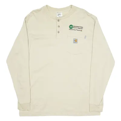 CARHARTT Mens T-Shirt Beige Long Sleeve Button Neck L