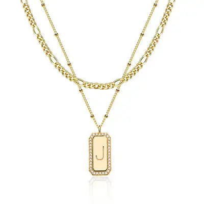 【Flash Sale】Fettero Gold Dainty Layered Initial Necklaces for Women Trendy Figaro Chain Necklace  Initials Necklace