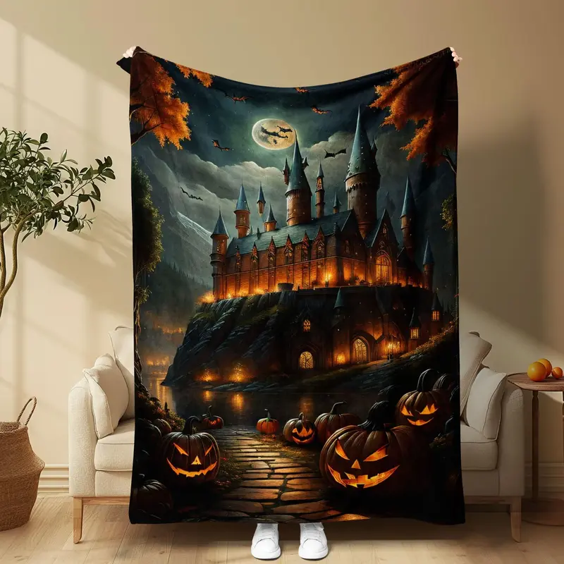 Halloween Hogwarts Castle Pattern Blanket, Soft Comfortable Throw Blanket, Cool Bedroom Bedding Blankets, Warm Napping Blanke...