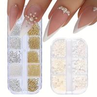 Flat Pearl Nail Art Accessories, 2 Boxes Mixed Size Small Steel Ball & Pearl, Beautiful Semi-circular Nail DIY Art Supplies, ...