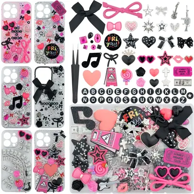 1050 Pcs Junk Phone Case Charms Kit, Charms for Phone Case Making with Kawaii Bow, Letter Beads, Nail Accessories, Flatback P...