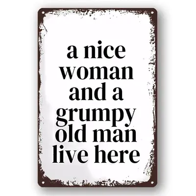 Home Decorative Plaque without Frame, 1 Count Funny a Nice Woman and a Grumpy Old Man Live Here Sign, Wall Decoration Square ...