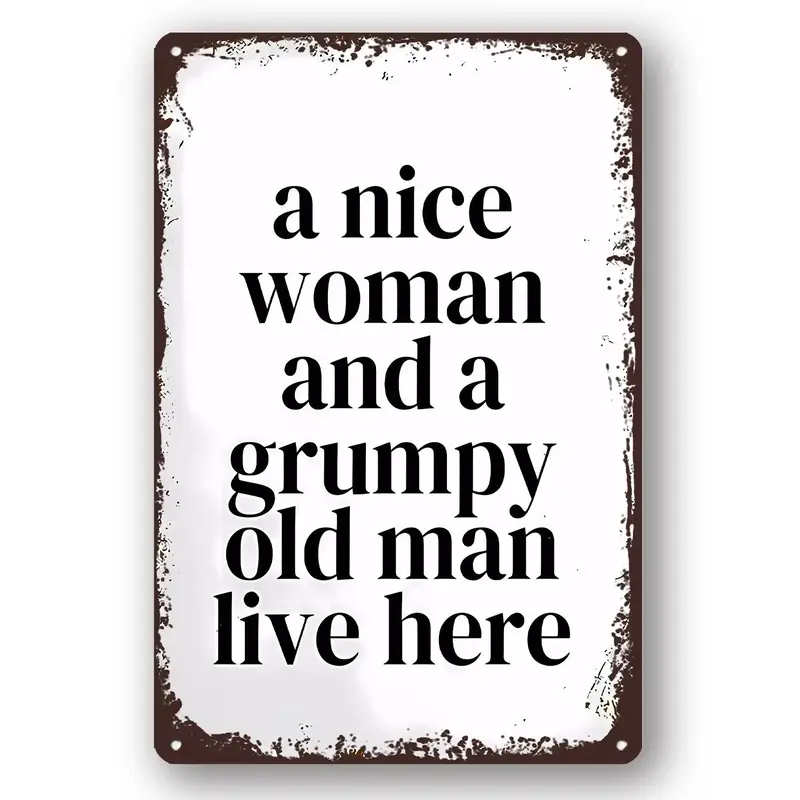 Home Decorative Plaque without Frame, 1 Count Funny a Nice Woman and a Grumpy Old Man Live Here Sign, Wall Decoration Square ...