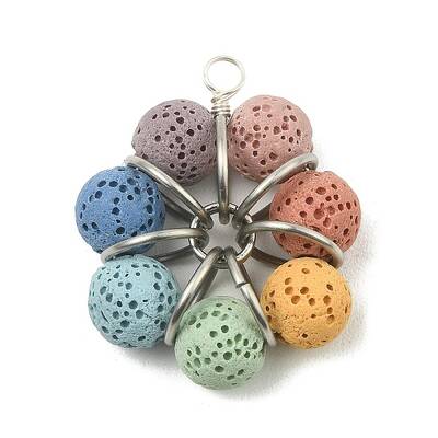 Natural Lava Rock Dyed Beaded Pendants