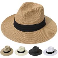 Women Wide Brim Straw Panama Roll up Hat Fedora Beach Sun Hat UPF50+