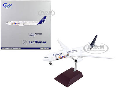 Airbus A330-300 Commercial Aircraft Lufthansa - Diversity Wins White with Blue Tail Gemini 200 Series 1/200 Diecast Model...