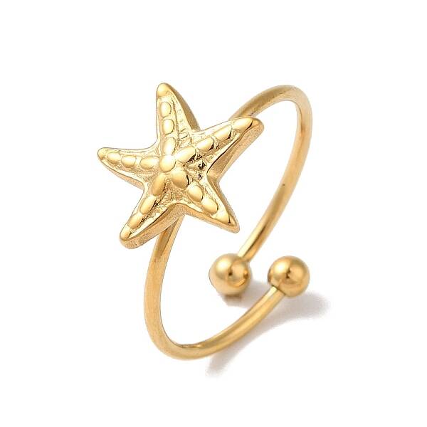 Ion Plating (IP) 304 Stainless Steel Starfish Open Cuff Rings for Women