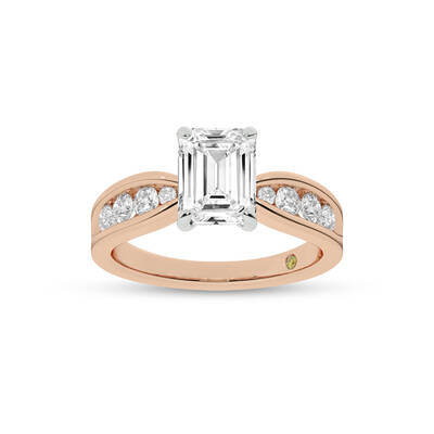 Verve Channel Set Bow Tied Shaped Emerald Cut Lab Diamond Engagement Ring | 18K Rose Gold 4 1/4 CT. TW.