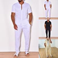 2025 Men's Linen Summer Casual Suit Short Sleeve Workwear Long Pants Fashion