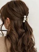 Faux Pearl Decorated Hair Claw for Women, Summer Outfits 2024 Minimalist Headwear Suitable for Hair, Fashion Hair Accessories...