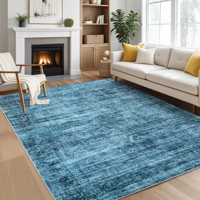 Garvee Persian Blue 6x9 Washable Area Rugs, Soft Vintage Distressed Large Living Room Rug Retro Farmhouse Non Slip Low Pile I...