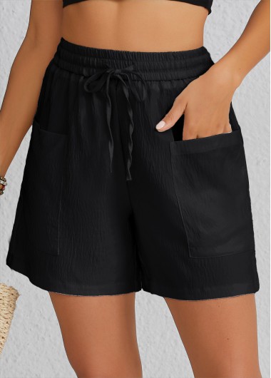 Modlily Black Pocket Elastic Waist High Waisted Shorts - L