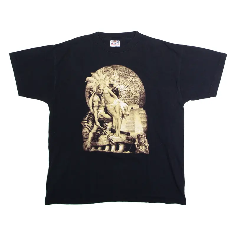 KING Aztec Mens T-Shirt Black Crew Neck L