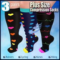 3 pairs Wide Calf Compression Socks for Women and Men - 20-30mmHg Knee High Support for Improved and Reduced - Plus Size Extr...