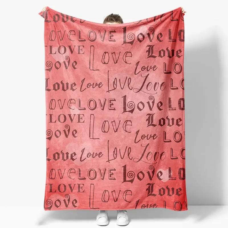 Aperturee Repeated Love Pink Heart Valentines Day Text Blanket - Aperturee