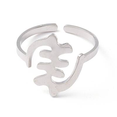 Non-Tarnish Fishbone Shape 304 Stainless Steel Cuff Ring for Women