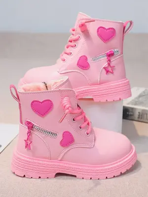 Cute Fashionable Heart Decor Boots for Girls, Casual Comfortable Warm Boots for Daily Wear, Perfect for Students and Outdoor ...