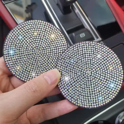 Rhinestone Decor Car Coaster, Round Anti-slip Cup Holder Coaster, Universal Car Interior Decoration Accessories for Women & M...