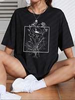 Women's Back To School Floral Print Drop Shoulder Tee, Summer Clothes Women, Casual Half Sleeve Round Neck T-shirt for Summer...