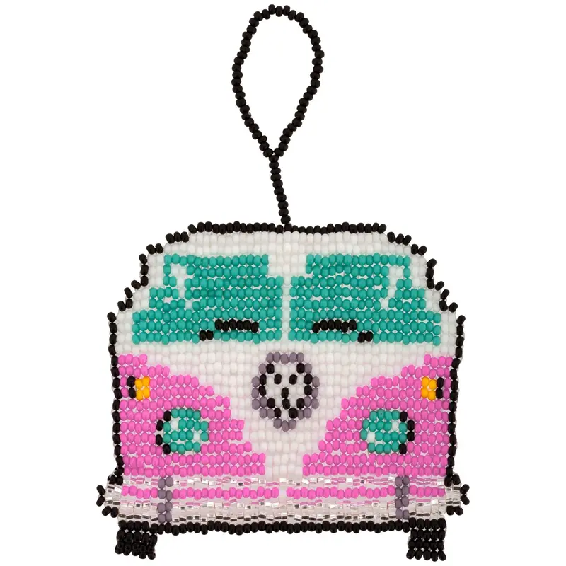Hippie Van Beaded Ornament - Blue