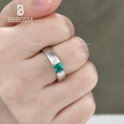 Square Emerald Solitaire Wedding Band for Men Gold Gender-neutral Ring