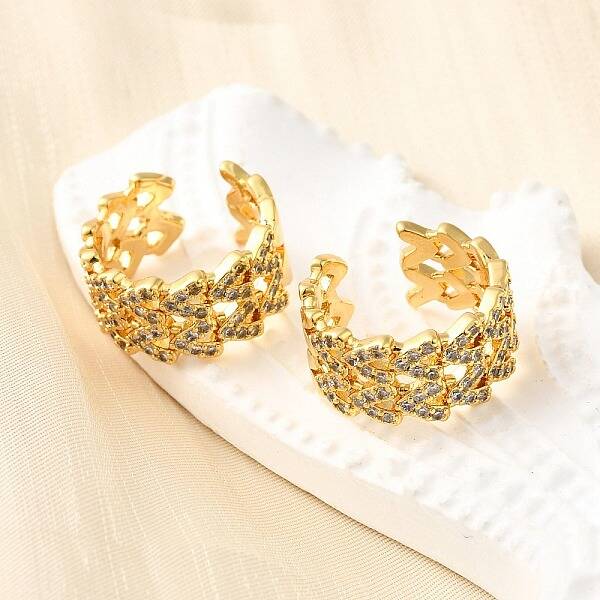 Brass Micro Pave Clear Cubic Zirconia Cuff Earrings