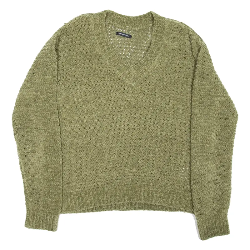MARC O'POLO Womens Jumper Green V-Neck Open Knit XS