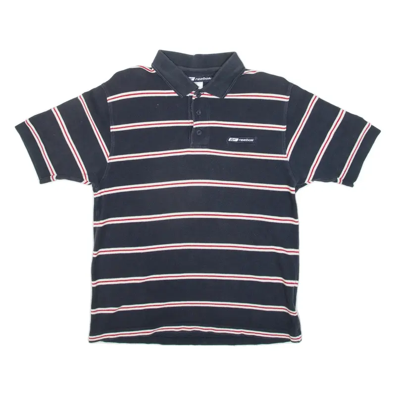 REEBOK Womens Polo Shirt Blue Striped M