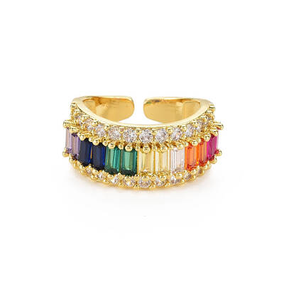 Brass Micro Pave Cubic Zirconia Cuff Rings for Women