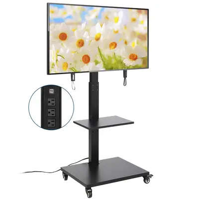 Garvee Rolling TV Stand with Power Outlet, Sleek 360° Swivel TV Stand for 32-75 TVs, Height Adjustable Mobile TV Cart with ...
