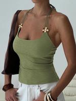 Women's Plain Halter Top, Casual Sleeveless Top for Summer, Fashion Women's Top for Daily Wear