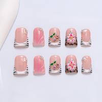 Cherry & Flower Pattern Duckbill Shaped Fake Nails, 10pcs/set Y2K Style Press on Nails for Women & Girls DIY Nail Art, Elegan...