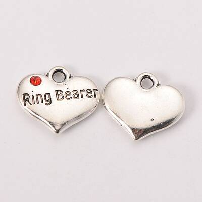 Wedding Theme Antique Silver Tone Tibetan Style Heart with Ring Bearer Rhinestone Charms