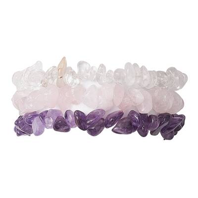 3Pcs 3 Styles Natural Mixed Gemstone Chips Stretch Bracelets Set