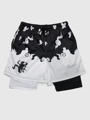 Men's Regular Fit 2 in 1 Cloud Print Drawstring Waist Sports Shorts, Gym Clothing, Gym Shorts, Workout Shorts, Casual Comfy B...