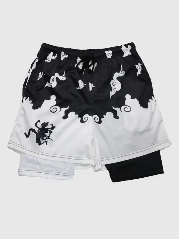 Men's Regular Fit 2 in 1 Cloud Print Drawstring Waist Sports Shorts, Gym Clothing, Gym Shorts, Workout Shorts, Casual Comfy B...