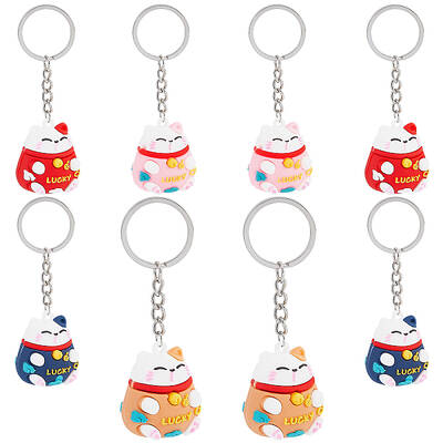 8Pcs 2 Sets PVC Cartoon Lucky Cat Doll Pendant Keychain