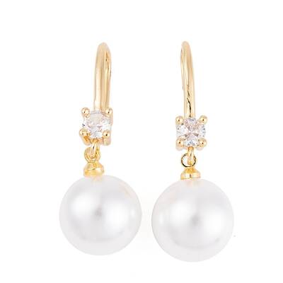 Rack Plating Brass Cubic Zirconia ABS Pearl Earring Hooks