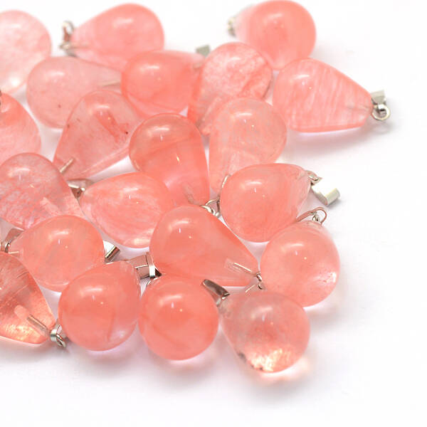 Teardrop Cherry Quartz Glass Pendants