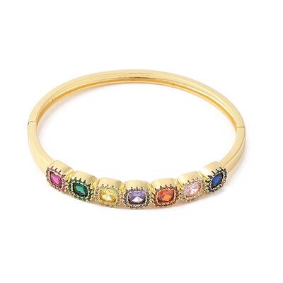 Colorful Cubic Zirconia Square Hinged Bangle