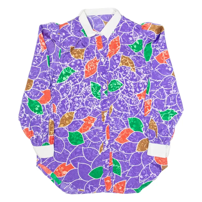 Womens Printed Shirt Purple Collared Long Sleeve Crazy Pattern M