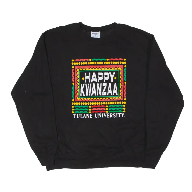 CHAMPION Happy Kwanzaa Tulane University New Orleans USA Sweatshirt Black Mens L