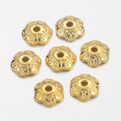 6-Petal Tibetan Style Alloy Flower Bead Caps