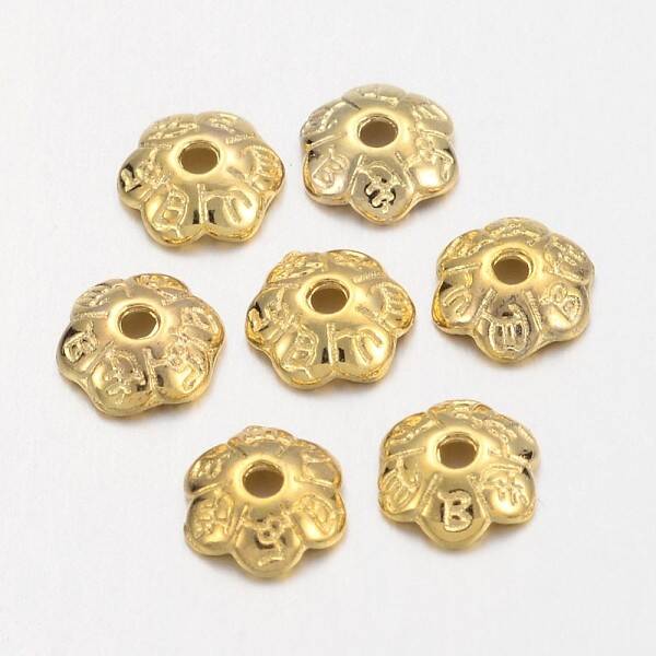 6-Petal Tibetan Style Alloy Flower Bead Caps