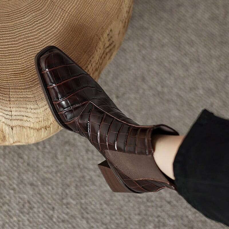 CHIKO Adora Square Toe Block Heels Ankle Boots